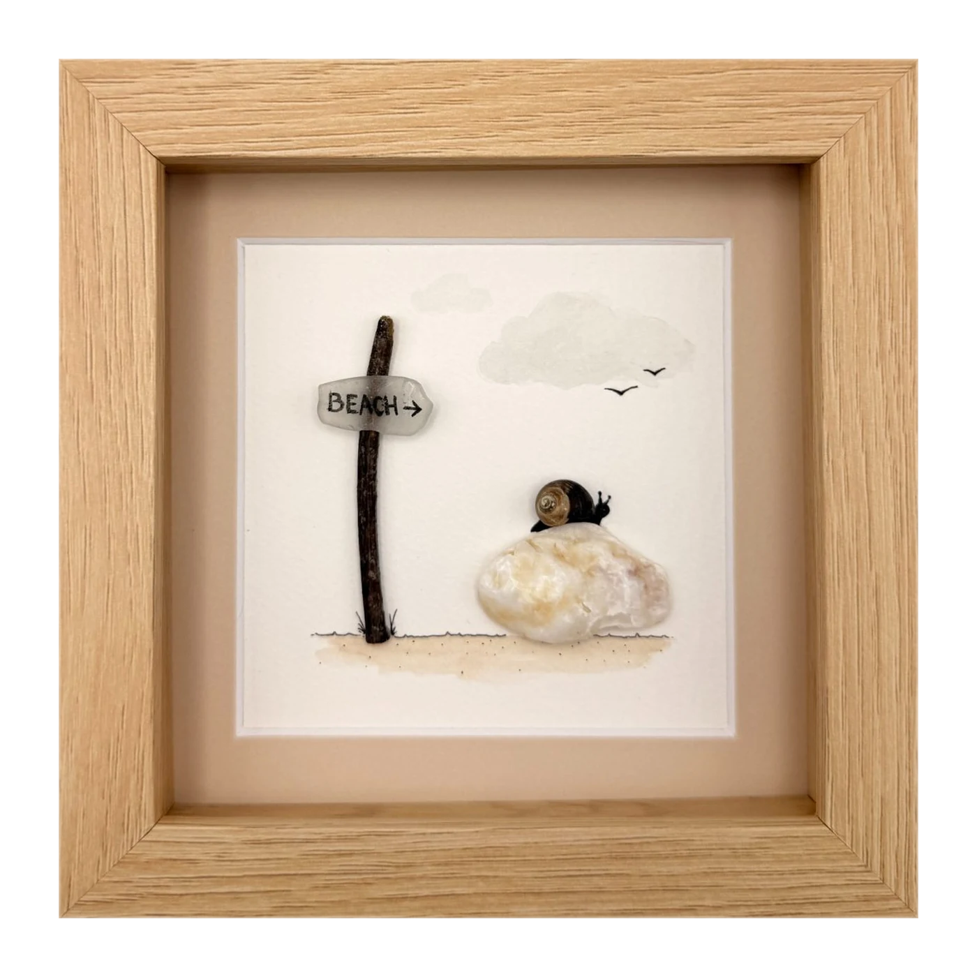 Sea glass beach sign with a snail