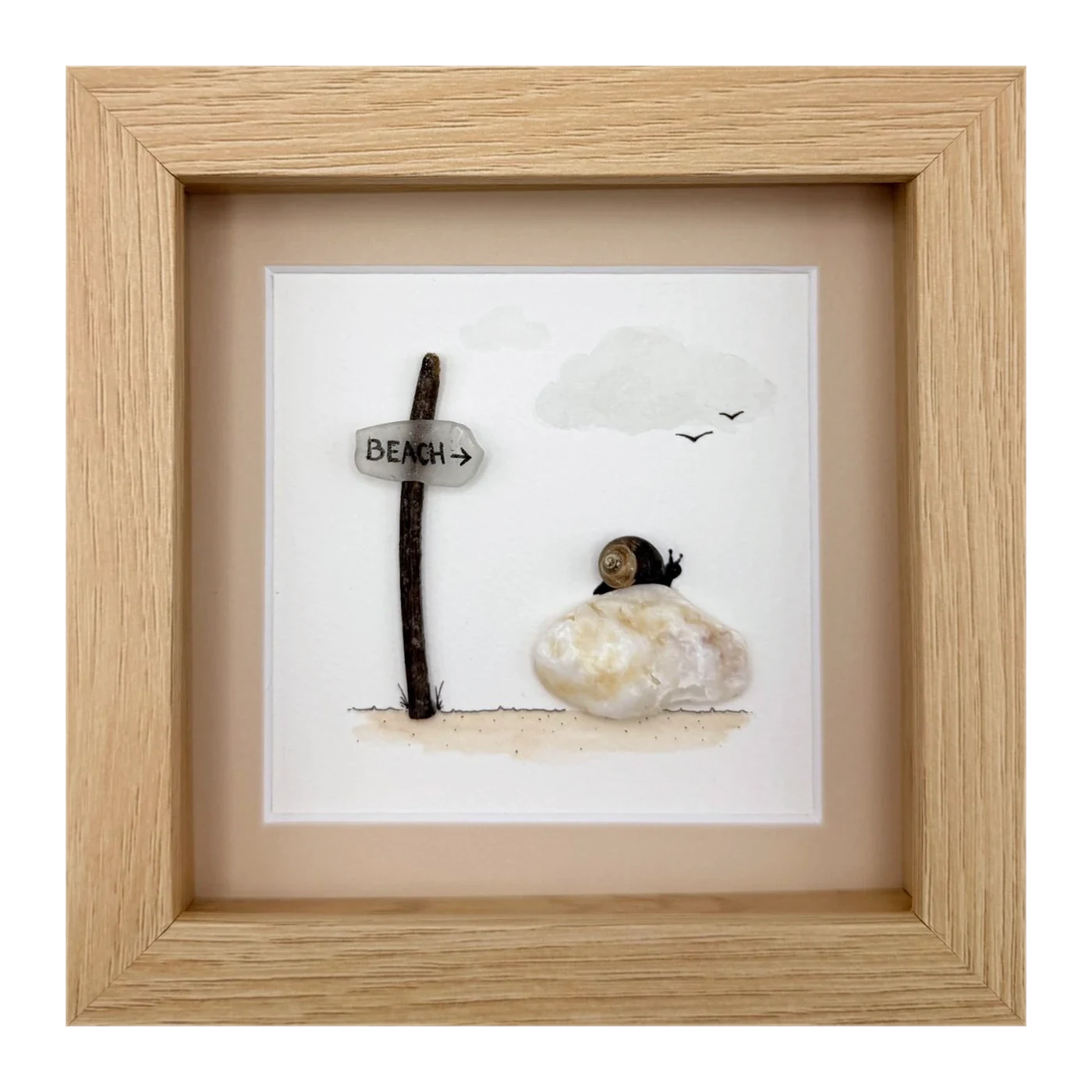Sea glass beach sign with a snail