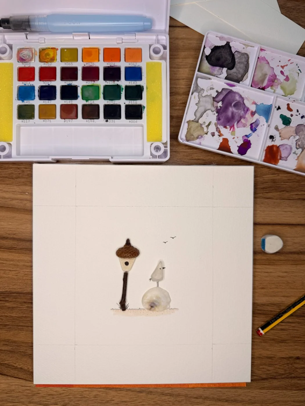 Studio — paints and a piece in progress